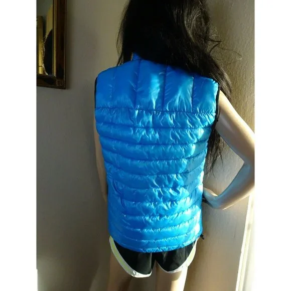 American Eagle Women Puffer Shell  Bubble Jacket Blue Coat Vest Small Sleeveless - Picture 6 of 10